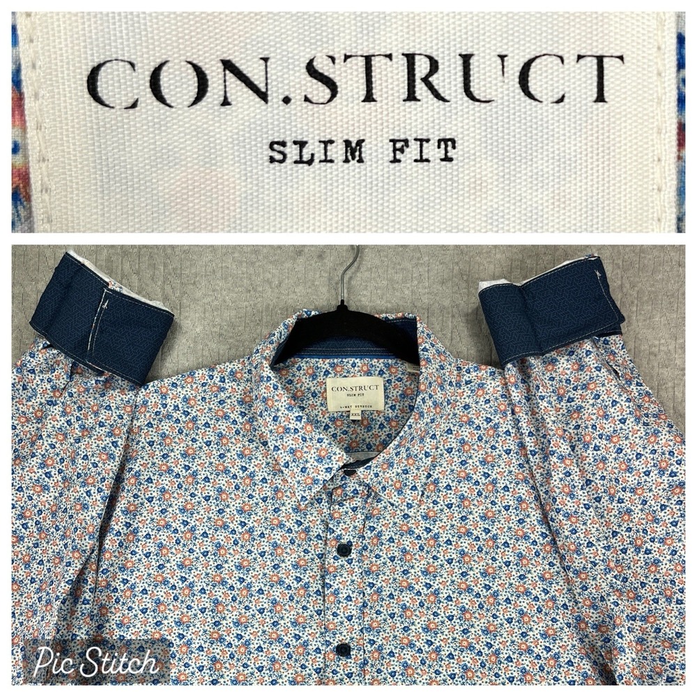 CON.STRUCT dress shirt Men XXL Slim Fit geometric Floral Button Up Flip‎ Cuffs